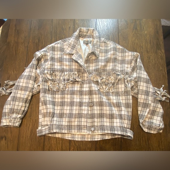 4sienna Plaid Fringe Shacket Black And Tan Size XS B13 - Picture 1 of 5